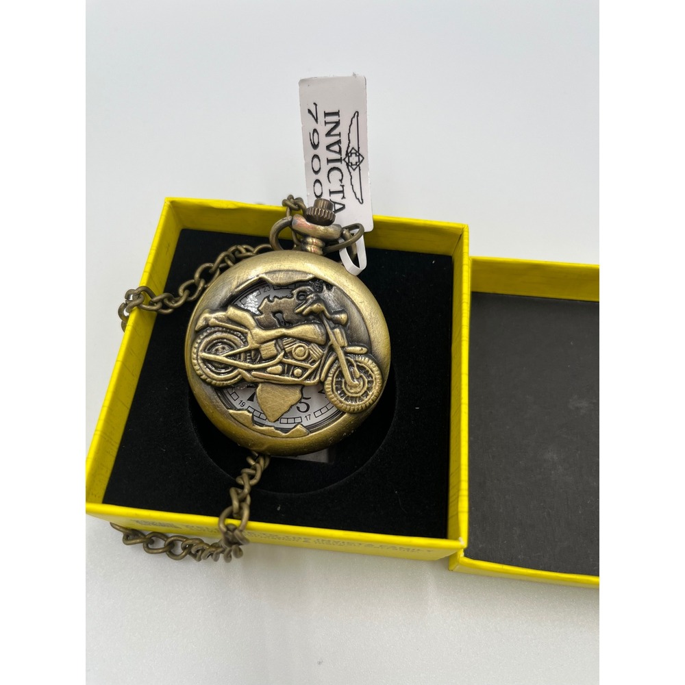 Invicta 79003 Motorcycle Antique Mens Pocket Watch with Chain New in Box
